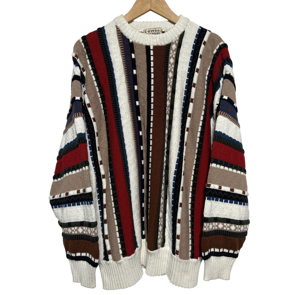 Cotton Traders Striped Multicolor‎ Knit Coogi Style Sweater Men's Size Lare